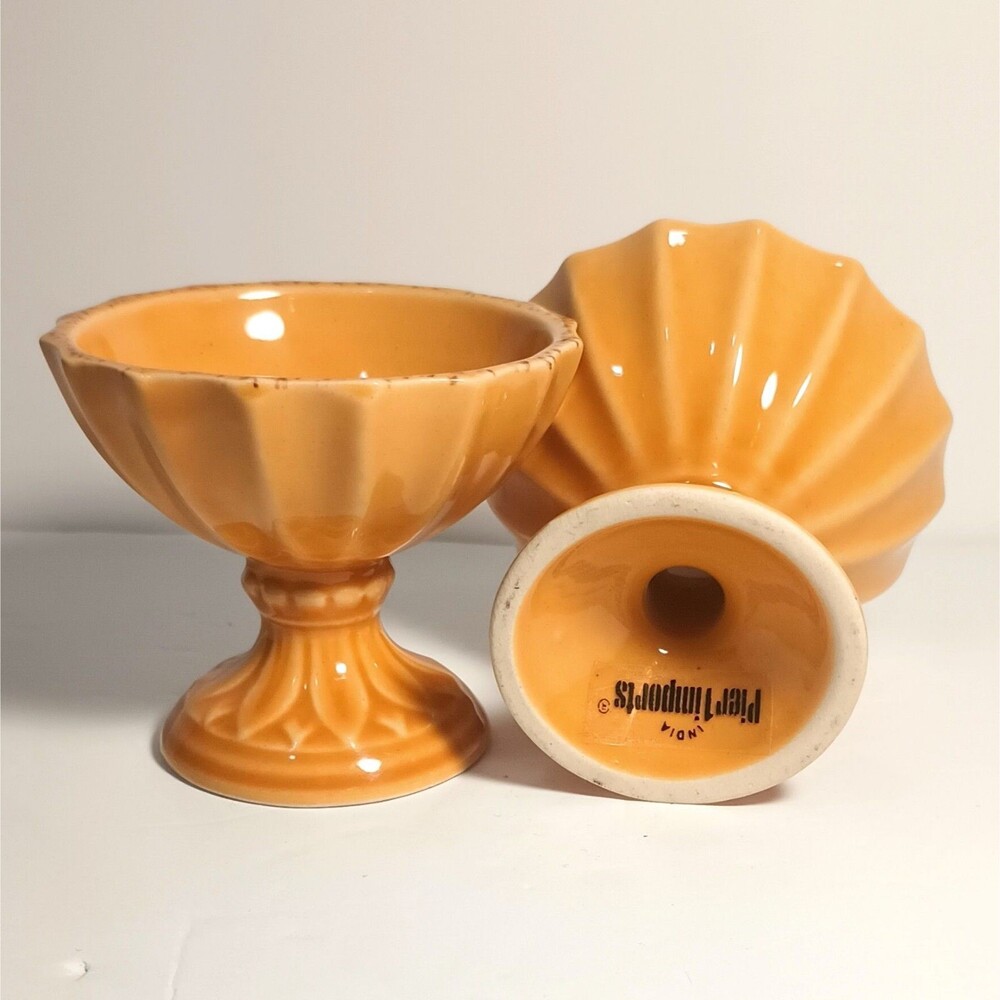 Pier 1 Imports Pedestal Dessert Bowl Yellow Set of 2 | 2.75” High